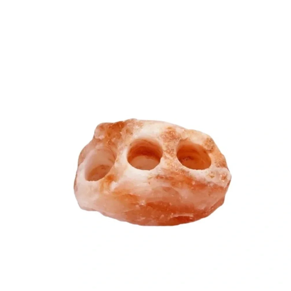 HIMALAYAN SALT CRYSTAL TEALIGHT CANDLE HOLDER. HOLDS 3 TEALIGHTS